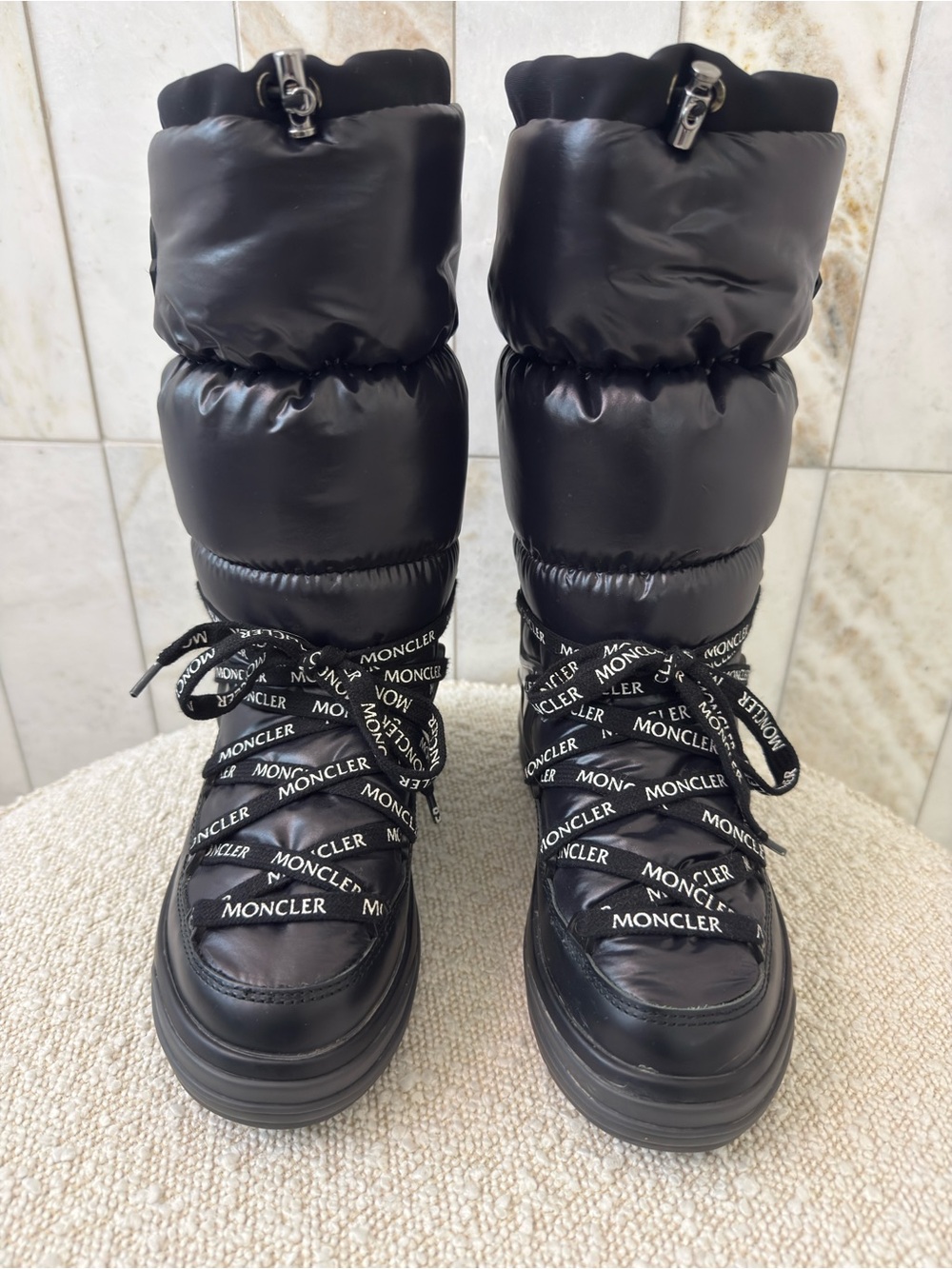 Moncler Black Quilted Puffer Lace-Up Winter Boots